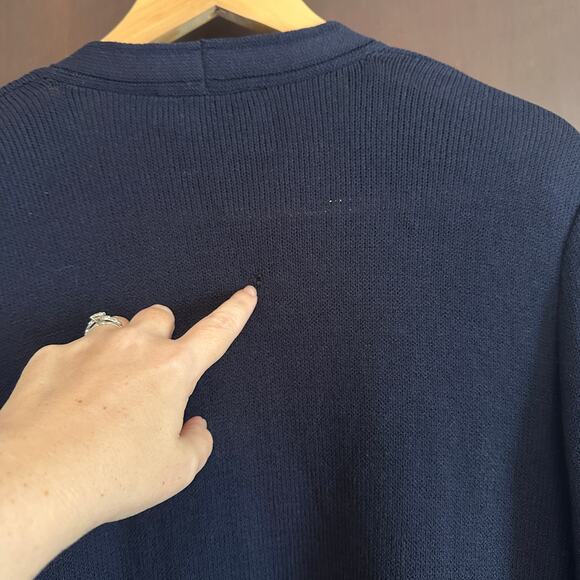 ST. JOHN | Santana Knit Navy Blue Long Cardigan with Gold & Enamel Buttons Sz M - Picture 7 of 7